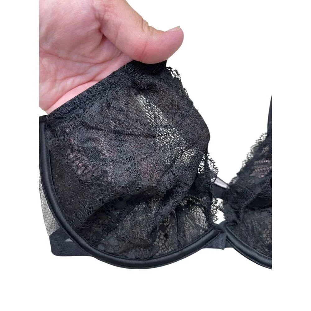 Victoria’s Secret Unlined Demi Lace Bra Sheer Size 32DDD Black